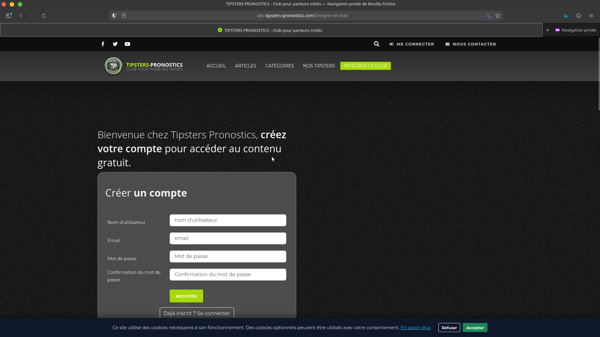 TP - Page int&eacute;grer le club : formulaire de cr&eacute;ation de compte