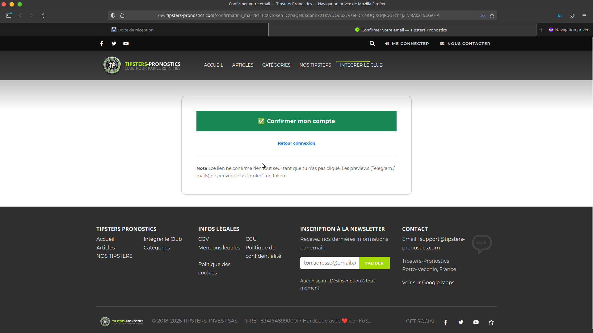 TP - Page de confirmation du compte
